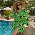 thumbnail image 4 of Xixirimido Green Jamaican Flag Print Women's Casual Beach Cover Up Shirt Dress Long Sleeve Button Down Swimwear Cover Up with Side Slits and Curved Hem, Size XL, 4 of 7