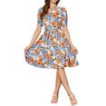 thumbnail image 1 of INSPIRE CHIC Vestido Midi Floral de Manga Abullonada con Cuello Peter Pan y Cintura Alta para Mujeres XS Naranja Azul, 1 of 6