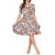 thumbnail image 1 of INSPIRE CHIC Vestido Midi Floral de Manga Abullonada con Cuello Peter Pan y Cintura Alta para Mujeres XS Naranja Azul, 1 of 6