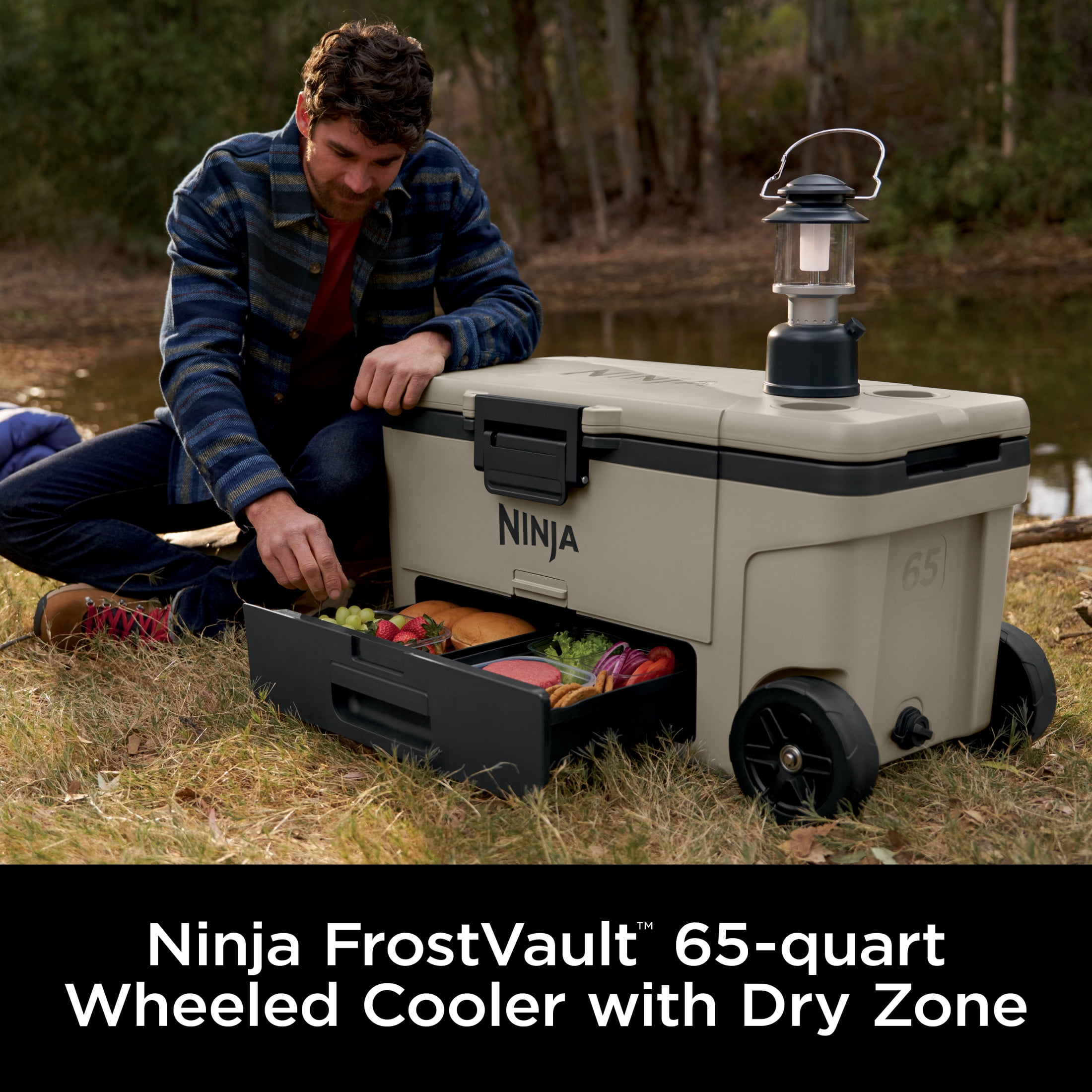 Ninja Outdoor FrostVault™ 65qt Wheeled Cooler with Cold Dry Zone, Birch Beige - FB265CS