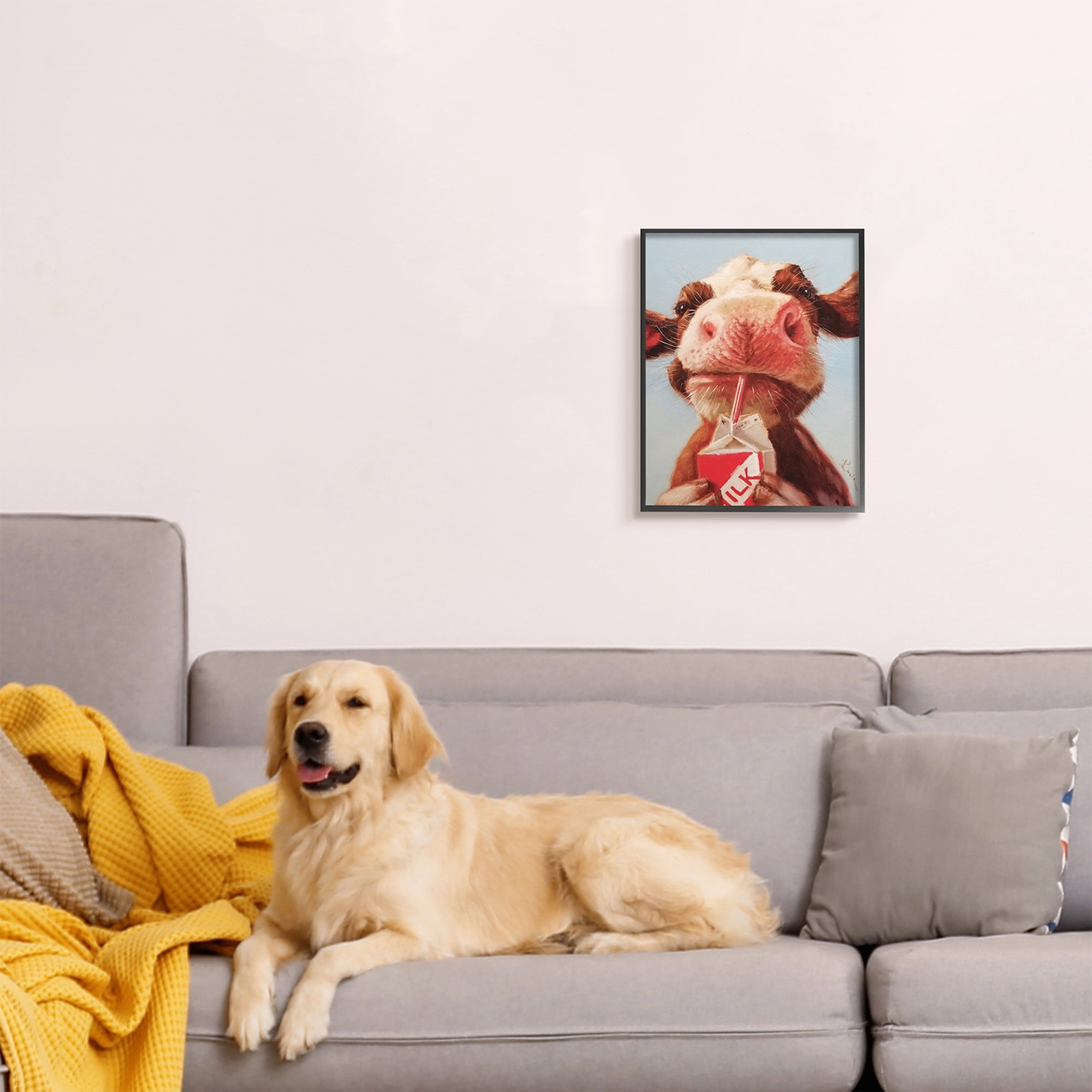 Stupell Industries Baby Cow Milk Box Carton Farm Portrait Black Framed Wall Art, 16 x 20, Design by Lucia Heffernan