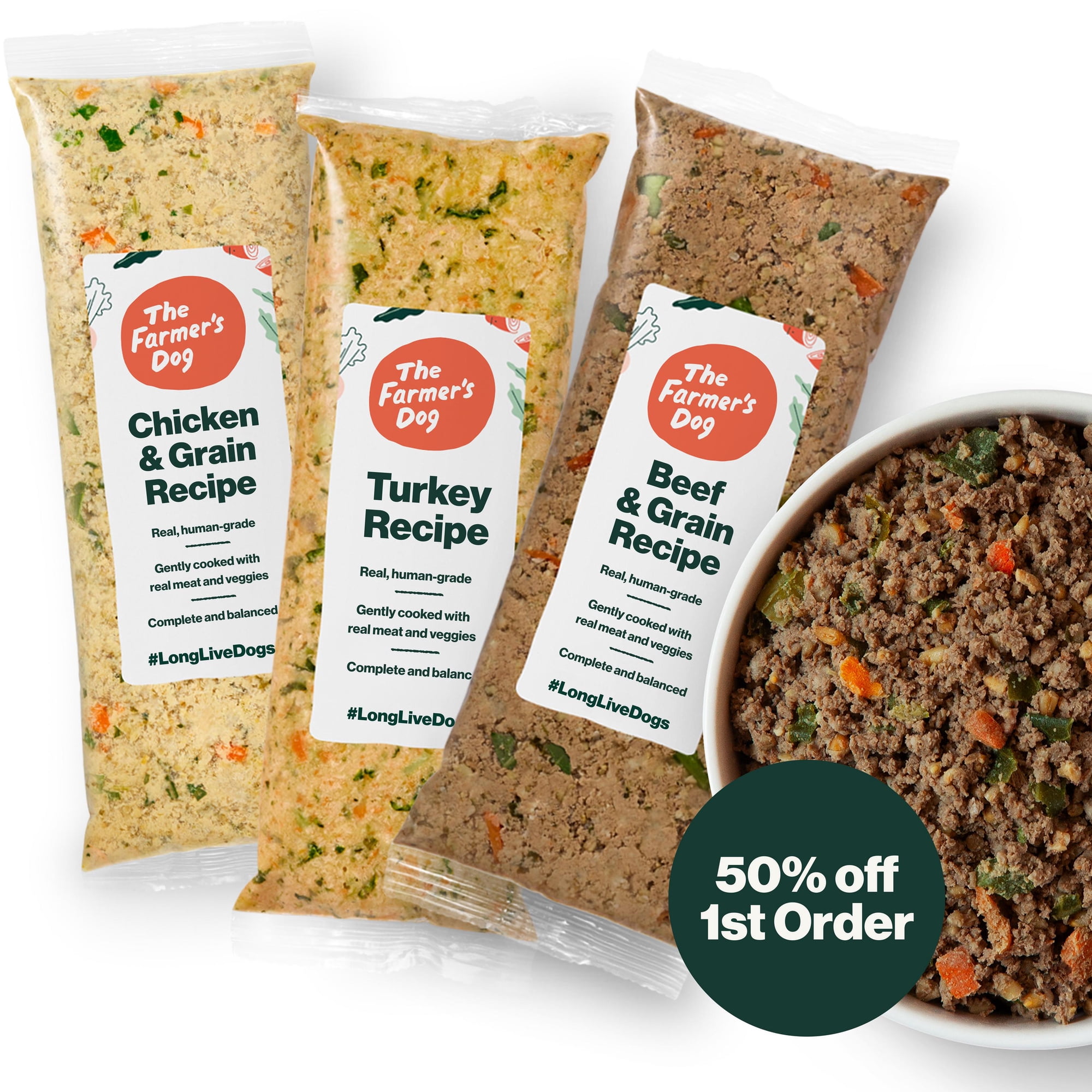 The Farmer’s Dog Fresh Human-Grade Dog Food, The Variety Set: Turkey, Chicken & Grain, Beef & Grain, Personalized Meal Plan Subscription for all Breeds & Sizes