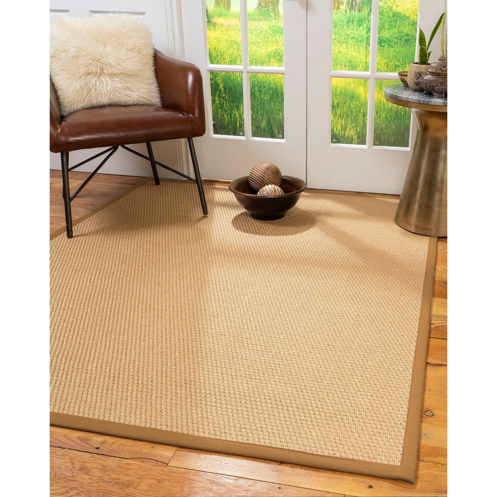 Natural Area Rugs 100, Natural Fiber Handmade Basket Weave Carlton, Gold Sisal Rug, Doe Border