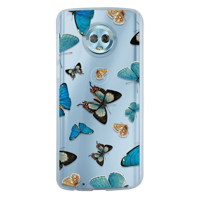 Funda para Moto G6 Plus Mariposas Azules Uso Rudo, InstaCase Protector para Moto G6 Plus Antigolpes, Case Mariposas Azules