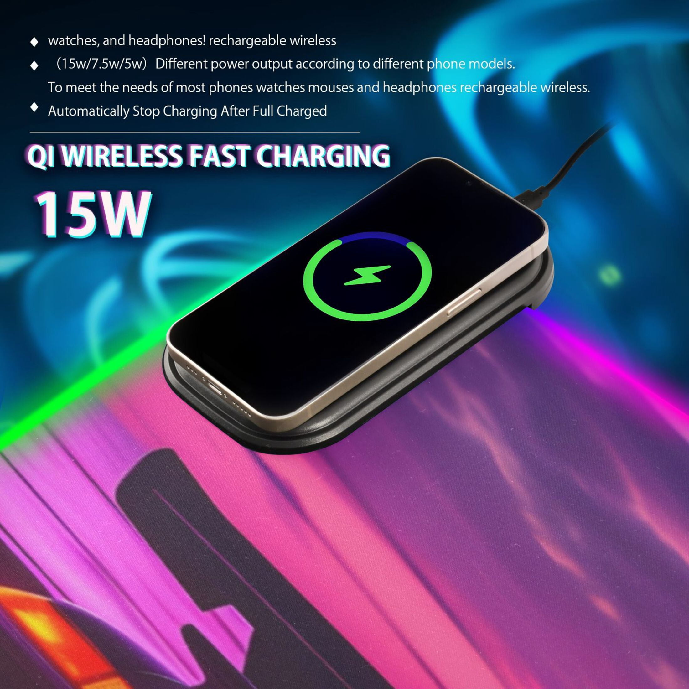 Wireless Charging Mouse Pad Large RGB Gaming Desk Mat 13 Light Modes Mousepad 31.5x11.8 Sport Cars Racing
