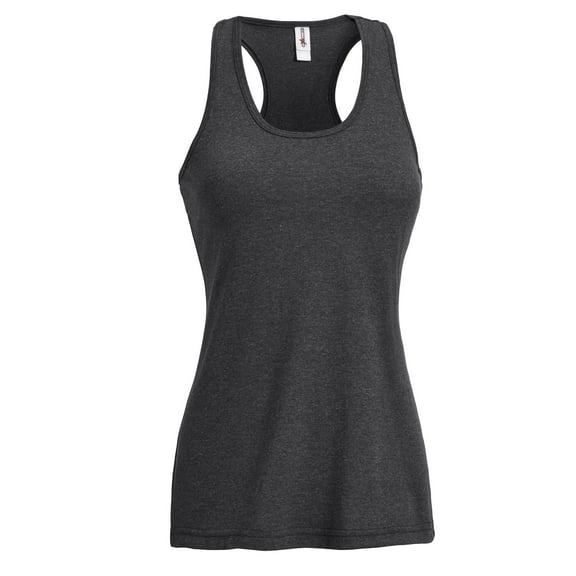 Expert Brand USA-Made Women's Athletic Heather Racerback Tank Top, Dark Heather Charcoal, Small