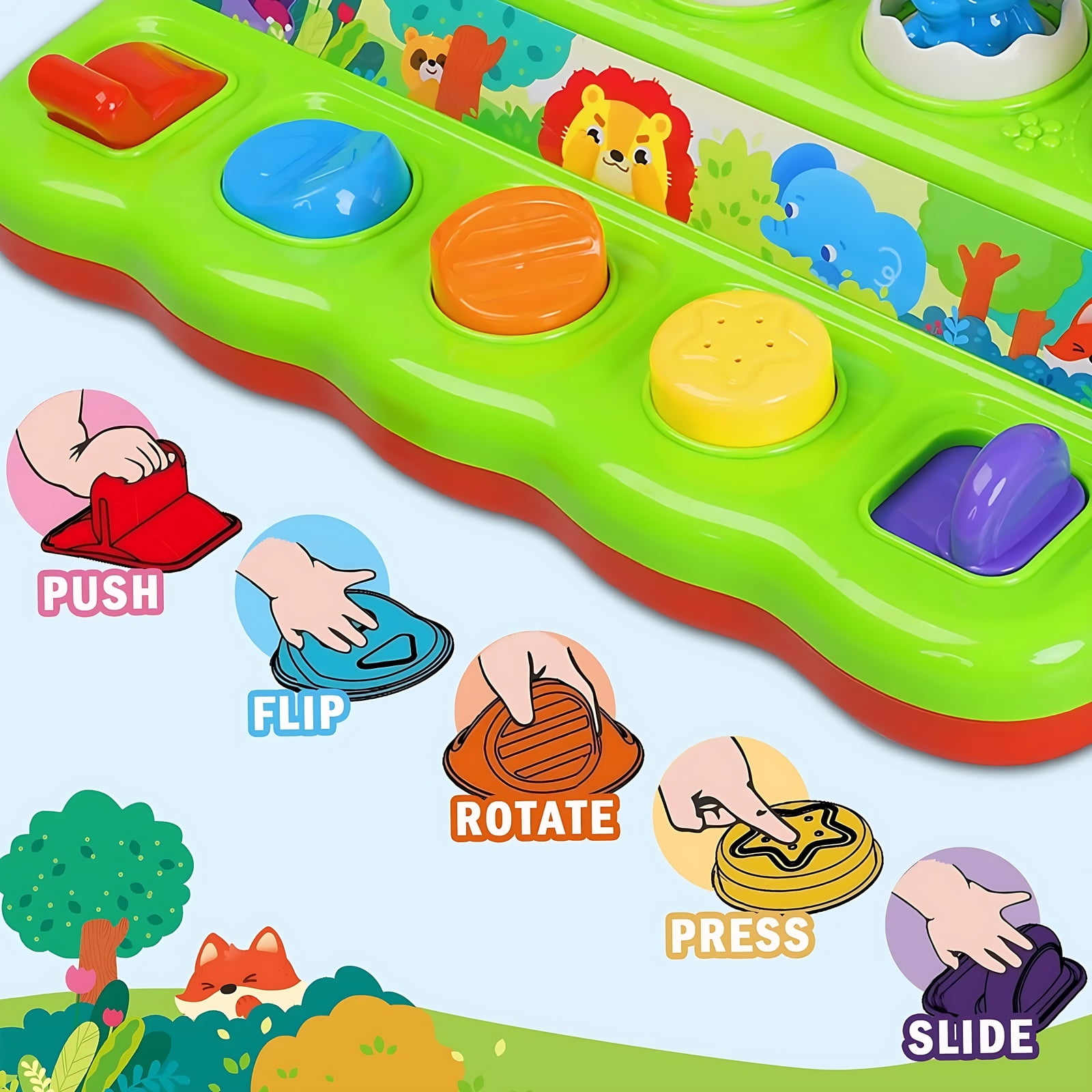 Yerloa Interactive Pop up Animal Toys with Music & Light, Montessori Cause and Effect Toys for 1 Year Old Boy Girl Early Learning Musical Baby Toy 9-12-18 Months STEM Toddler Toy Age 1-2 Gift