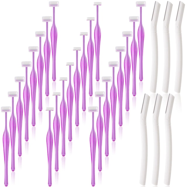 ANCIRS Paquete de 30 maquinillas de afeitar para cejas para mujeres, maquillaje facial, herramienta de afeitar en forma de T para cejas, kit de recorte de cejas de acero inoxidable para niñas, 24 mora