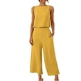 thumbnail image 5 of Likimi Two Piece Sets For Women Solid Color Sleeveless Crew Neck Vest With Pants Breathable Summer Outfit Set Yellow Size Xl, 5 of 8