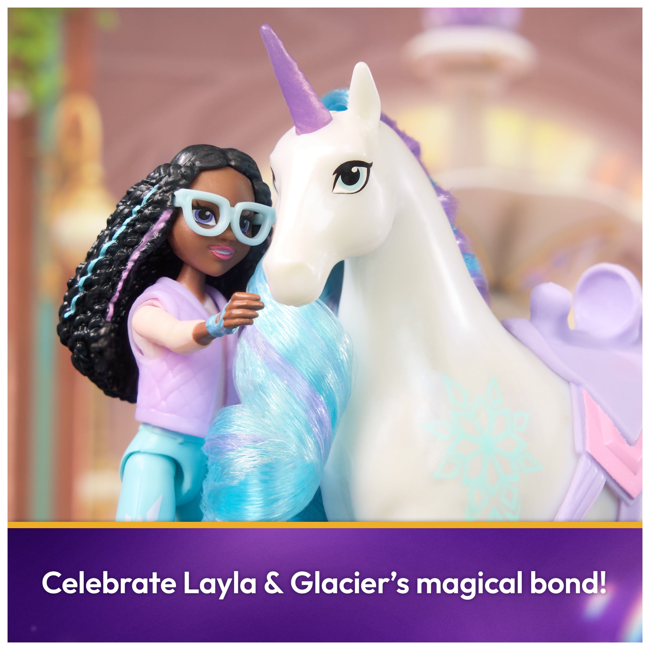 Unicorn Academy, Layla & Glacier with 2 Riding Accessories, Toys for Girls Ages 4+