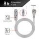 thumbnail image 2 of Cable de extensión GE de 3 salidas, 2,4 m, con conector plano, regleta de alimentación, gris, 2 of 7