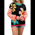 thumbnail image 3 of Suéteres con Estampado Floral para Mujer, Suéteres de Punto de Cuello Redondo y Larga con Retazos A Rayas Negro L, 3 of 10