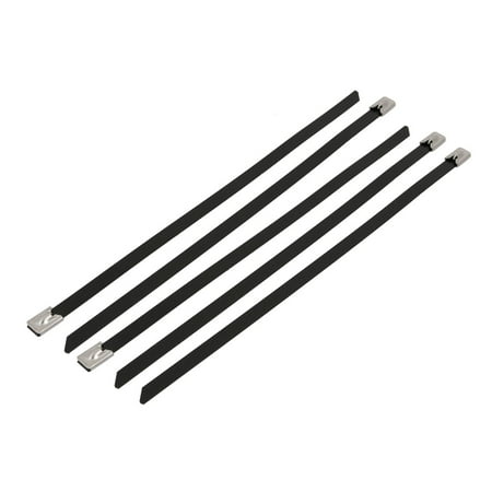 - 5pcs 8mm Width 250mm Length Stainless Steel Cable Tie Wire Strap Black