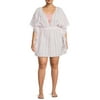 Time and Tru Women's and Women's Plus Metallic Striped Caftan Cover-Up