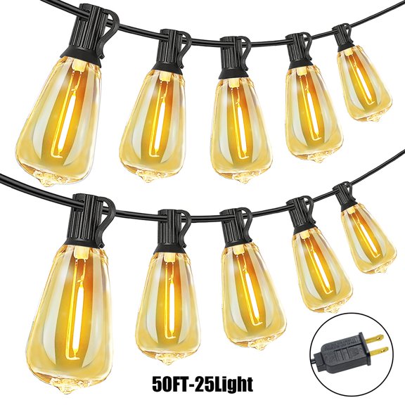50Ft LED Outdoor String Lights G40 Globe Dimmable,Waterproof Hanging Patio Lights with 25 Warm White Shatterproof Bulbs for Yard,Garden,Bistro,Porch