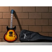 Monoprice Indio Boardwalk Flamed Maple Hollow Body Electric Guitar - Sunburst, With Gig Bag