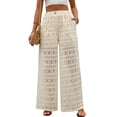 thumbnail image 5 of Summer casual trousers for women, high-waisted, loose-fitting, see-through lace wide-leg pants, 5 of 5