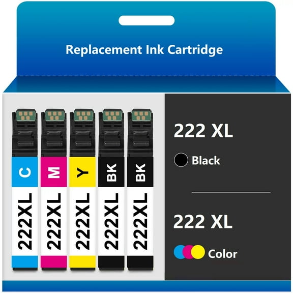 High Capacity T222XL 222 XL Replacement Ink Cartridge Compatible for XP-5200 WF-2960 Printer - 5 Pack