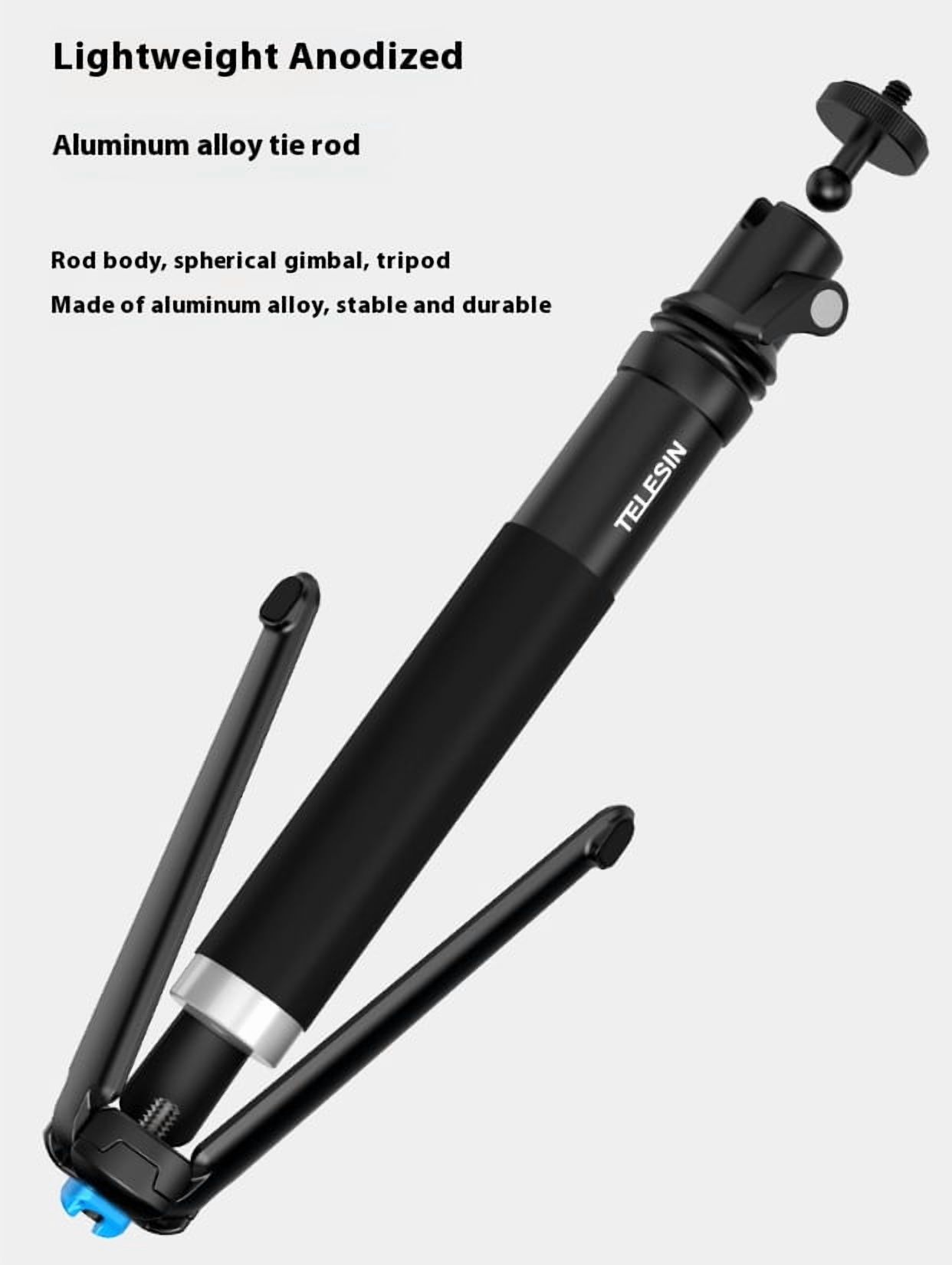 Aluminum Alloy Travel Tripod Stick - Bigcan Extendable Selfie Stand with Phone Mount and 1/4 Screw Adapter for Camera Action Cam Vlog Recording