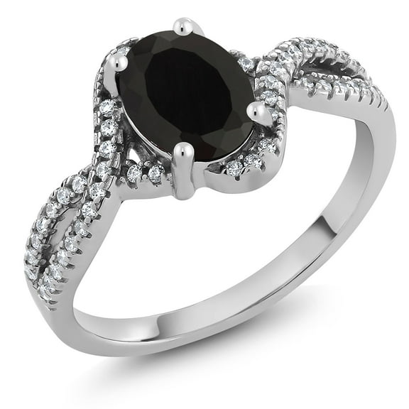 Gem Stone King 1.67 Cttw Oval Black Onyx Engagement Ring for Women | 925 Sterling Silver | Oval 8X6MM | Gemstone Birthstone | Wedding Engagement Anniversary Promise Ring for Women | Size 7