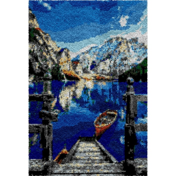Rug Making Latch Hooking Kit，Dock on Lake Rug Making Latch Hooking Kit  ,Creative Craft Home Decor Ideal for Learning Rug Making