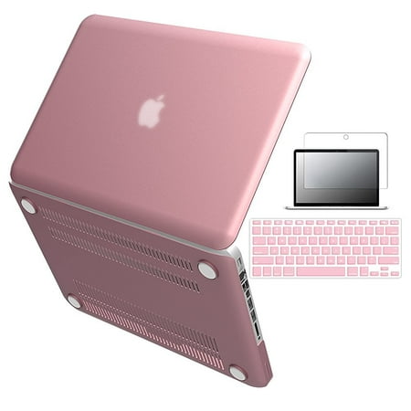 iBenzer - 3 in 1 Macbook Pro 13" Soft-Skin Plastic Hard Case Cover & Keyboard Cover & Screen Protector for Macbook Pro 13" with CD-ROM (A1278), Rose Gold MMP13MPK+2