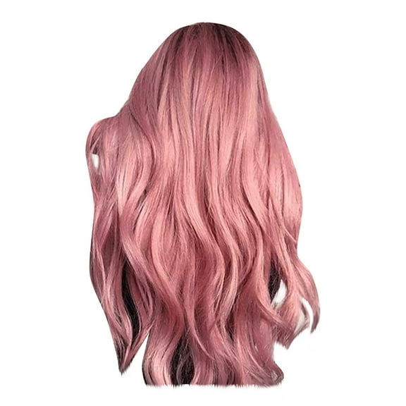 Ycandiee Pink Wigs,Long Pink Wavy Wig, Light Pink Wig Bangs,with Bangs Curly Wavy Wig,Looking Synthetic Heat Resistant Fiber Wig,Long Wavy Coral Pink Heat Resistant Hair, for Daily Party Use