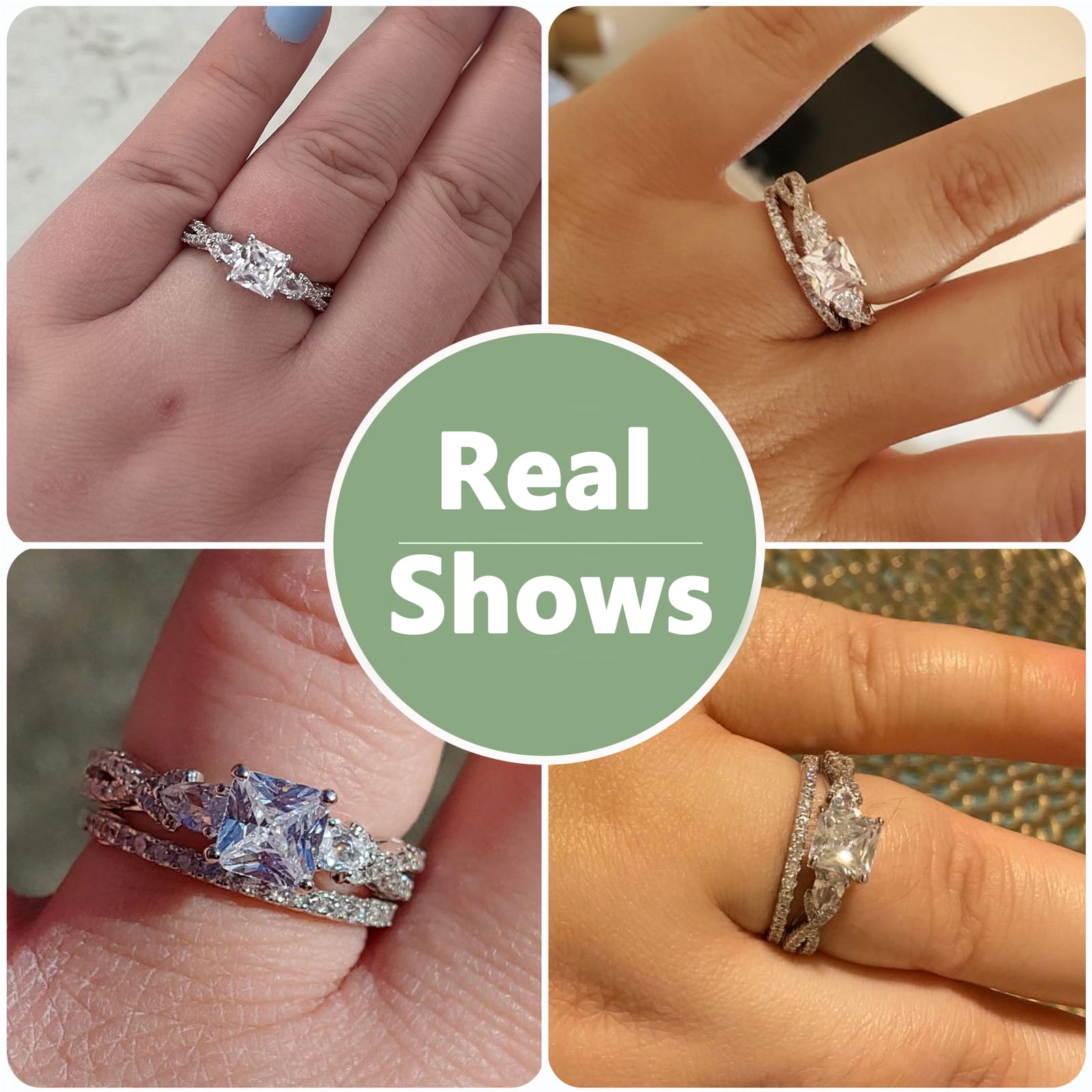 Newshe 1.7ct Princess Pear Wedding Rings for Women White AAAAA Cz Engagement Bridal Ring Set Size 6