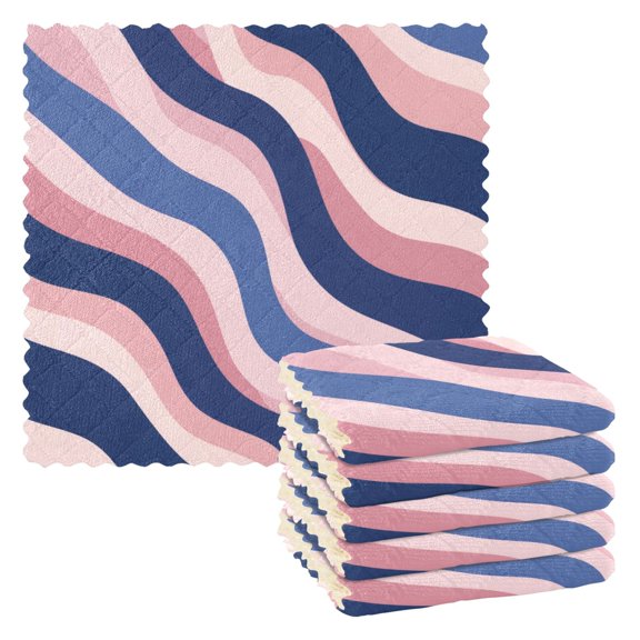 6 Pieces of Kitchen Towels 11x11Inch Kitchen Dish Cloths Kitchen Dish Towels Reuseable Cleaning Cloths Minimalist Wavy Stripe