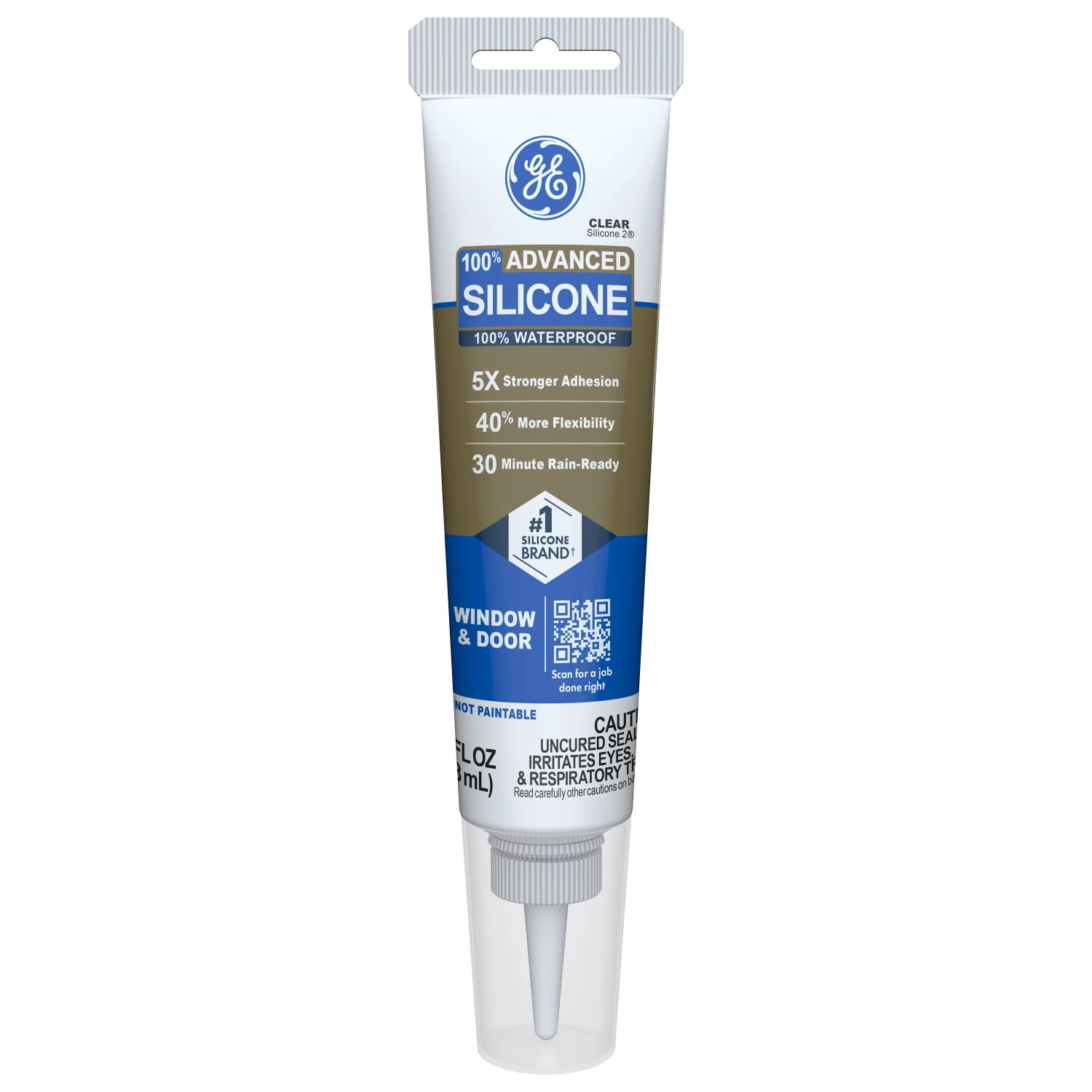GE Advanced Silicone Window & Door Sealant, Pack of 1, Clear 2.8 fl oz Tube