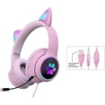 thumbnail image 2 of Auriculares para juegos con orejas de gato, luz LED RGB, micrófono, sonido estéreo, brillantes, supraaurales, para niños., 2 of 4