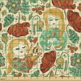 thumbnail image 2 of Ambesonne Floral Fabric by the Yard Upholstery, Girls Cats and Birds, 1 Yard, Multicolor, 2 of 5