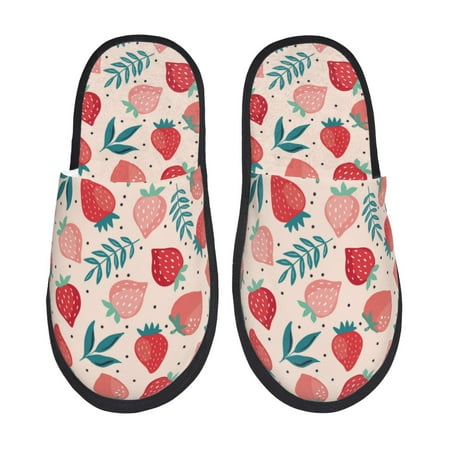 

Slippers for Women starwberry berries leaves Womens Slippers Fuzzy Winter House Shoes Soft Anti-Skid Slippers Indoor and Outdoor