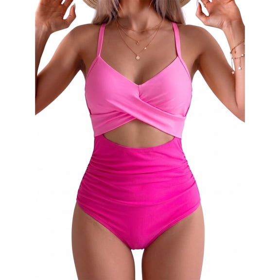 SOMER Women's One Piece Swimsuits Tummy Control Cutout High Waisted Bathing Suit Wrap Tie Back 1 Piece Swimsuit