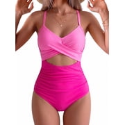SOMER Women's One Piece Swimsuits Tummy Control Cutout High Waisted Bathing Suit Wrap Tie Back 1 Piece Swimsuit