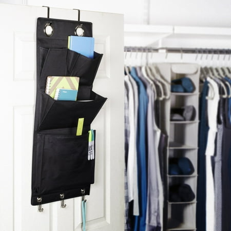 Over the Door Magazine Storage Pockets Hooks Books Organizational Back to School Office Home, 14'W x32H, Color: Black &