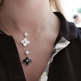 thumbnail image 2 of Black Onyx and Cubic Zirconia Double Flower Pendant Necklace for Women in 925 Sterling Silver 16-18 Inches Adjustable Spring Ring by Lavari Jewelers, 2 of 4