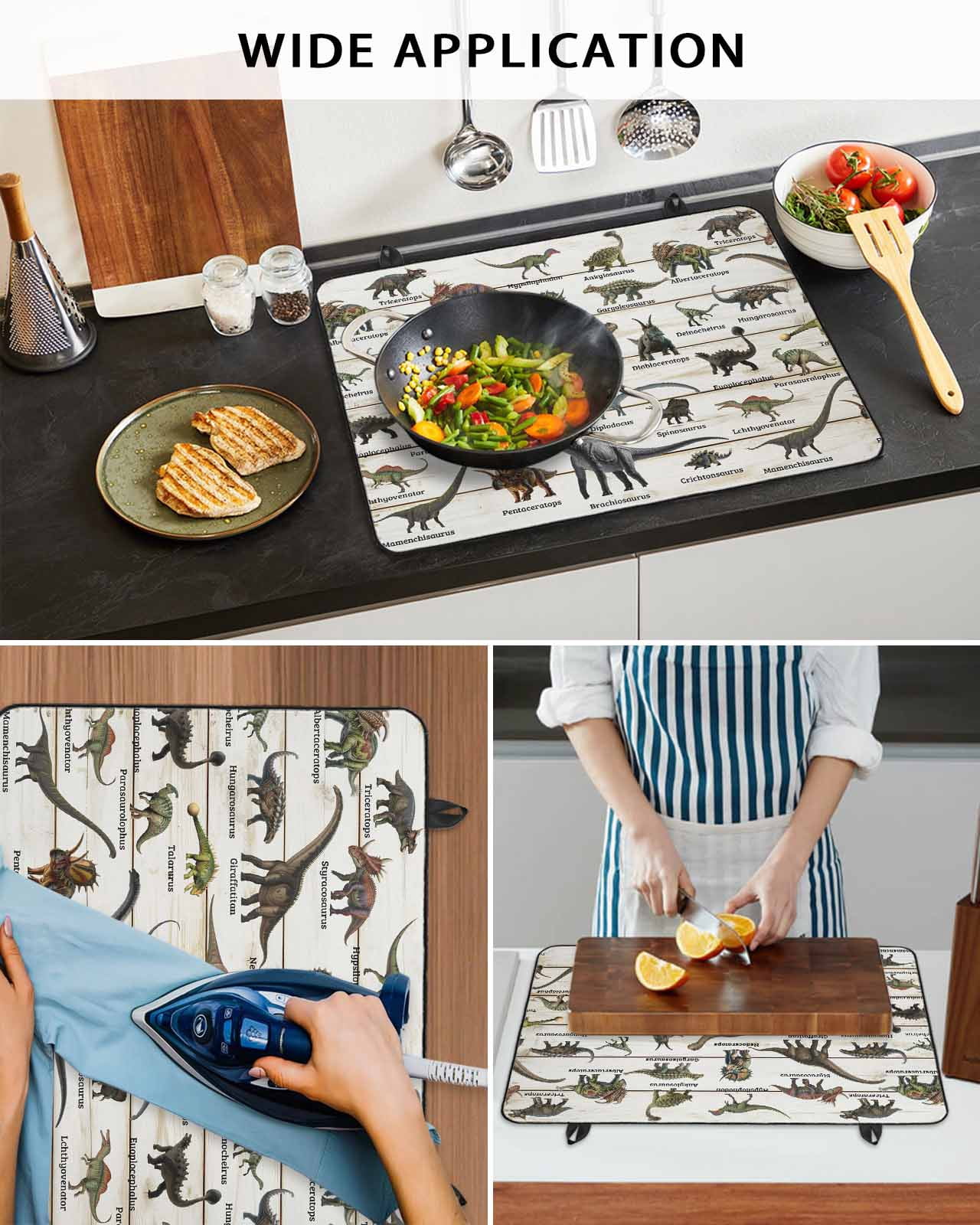 Large Induction Cooktop Protector Mat Dinosaurs Stove Top Covers for Electric Stove, Natural Primitive Wild Animals Wood Grain Decorative Stove Burner Cover Mats, Glass Top Stove Cover