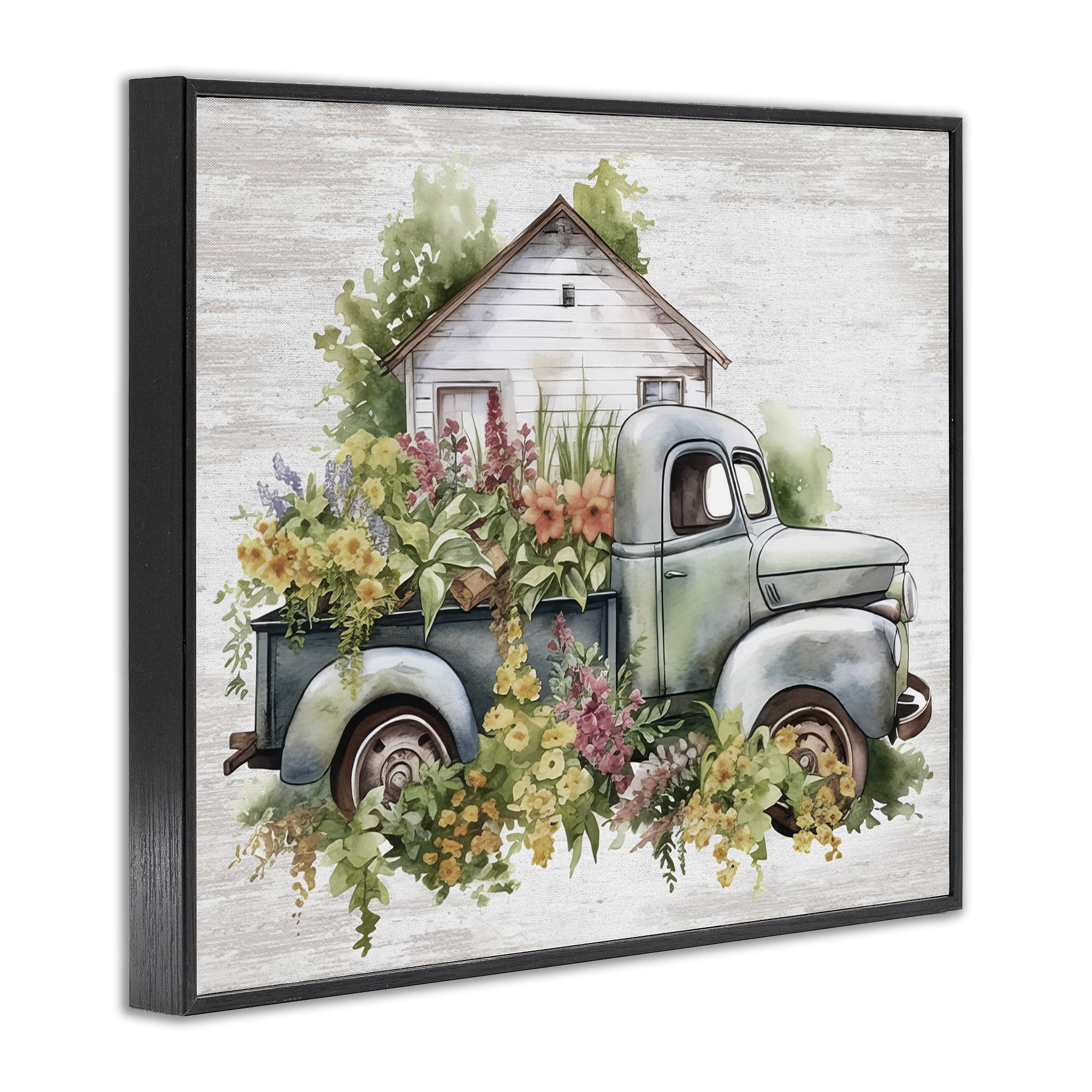 Stupell Industries Country Floral Truck Transportation Painting Black Framed Art Print Wall Art, 14 x 11