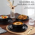 thumbnail image 5 of Vesteel 12-Piece Dinnerware Set for 4, Ceramic Plates and Bowls Set, Handcrafted Stoneware Dishes Set for Family Restaurant, Microwave & Dishwasher Safe - Matte Black, 5 of 11