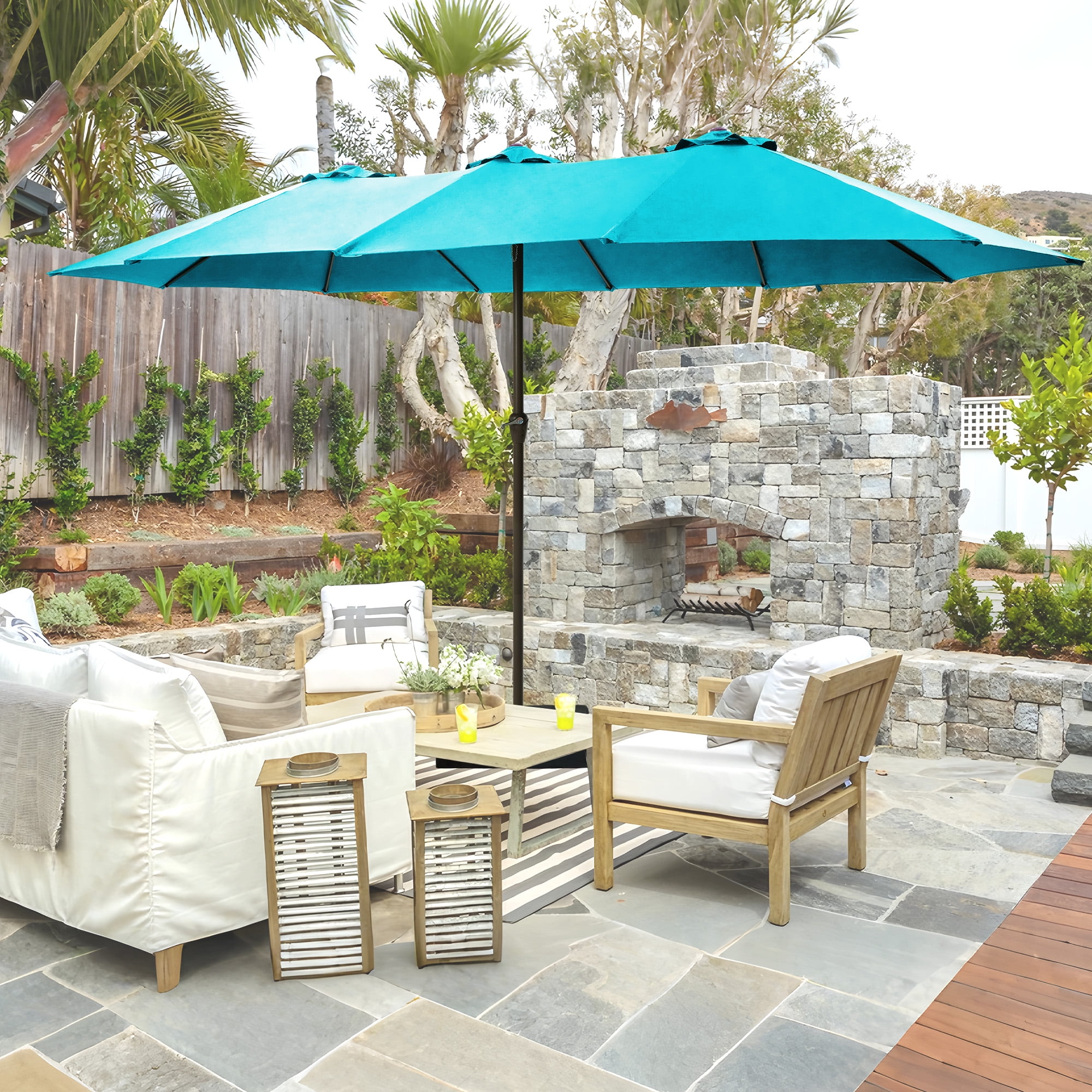4 foot wide patio umbrella Alpha Joy 15ft Extra Large Outdoor Patio Double-Sided Umbrella with So
