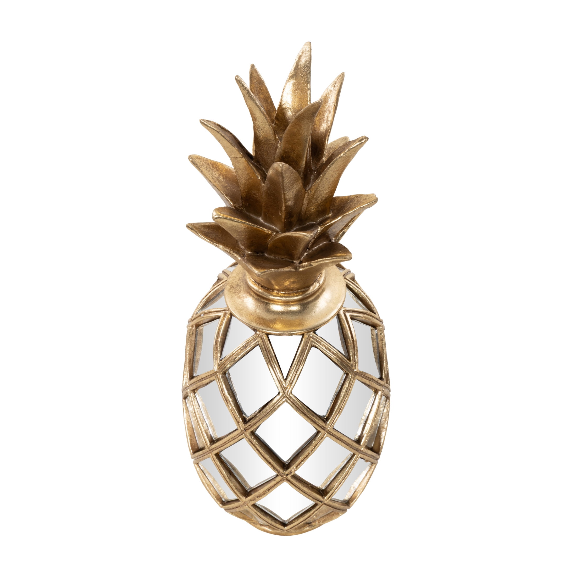 DecMode Gold and Mirror Glamorous and Coastal Pineapple Table Top Décor with Textured Base, 5"W x 5"L x "15H, Featuring Diamond Glass Cut-Outs