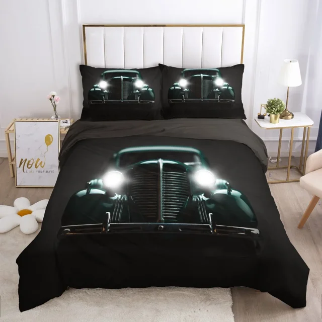 Cars Vehicles Bedding 3 Piece Boys Bedroom Decor Quilt Cover Pillowcase Cars Racing Print Bed Linen Set King Queen for Adults