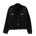 thumbnail image 2 of Winter Women Jacket - Bead Decor Plus Size Long Sleeves Turn-down Collar Chest Pockets Button Closure Coat Short Type Casual Streetwear, 2 of 8
