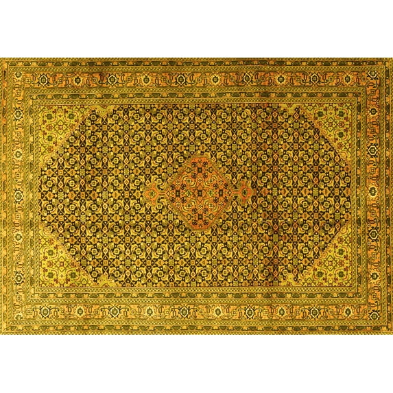 Ahgly Company Machine Washable Indoor Rectangle Medallion Yellow Traditional Area Rugs, 6' x 9'