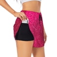 thumbnail image 1 of Balery Rose Red Glitter Pantalones cortos deportivos para mujer con forro y dos bolsillos, elásticos, para entrenamiento, gimnasio, yoga-Medium, 1 of 7