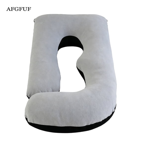 AFGFUF J-Shaped Pregnancy Pillow, 63" x 19.6", Full Body Maternity Pillow for Back, Hip & Belly Relief, Black-Grey