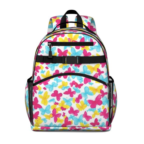Colorful Butterfly Pattern Cute School Backpack Bag for School with Padded Back and Adjustable Shoulder Straps 15.25"x11.5"x5.25"