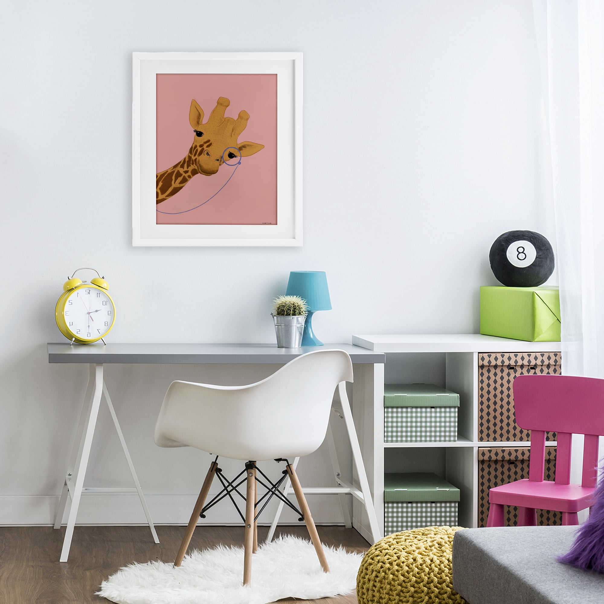 Stupell Industries Playful Giraffe with Monocle White Framed Print Under Glass, design by Rachel Nieman
