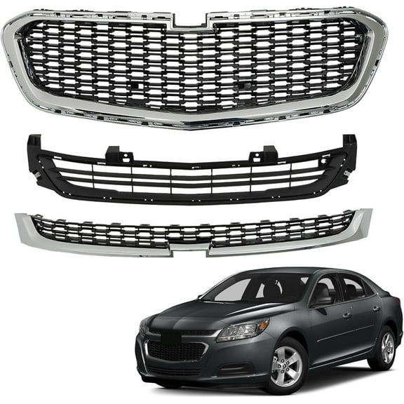 SHZAITOR Front Upper Center Lower Grille Set 3Pcs Bumper Grill Mesh Replacement for 2014 2015 2016 Malibu